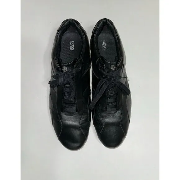 BOSS Hugo Black Leather Mercedes F1 Formula 1 Motor Sport Driving Shoes  Size 10