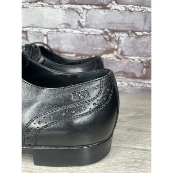 Boss Hugo Boss Black Leather Wingtip Oxfords Dress Shoes Men's Sz 12M US/45EU