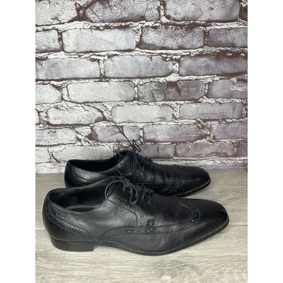 Boss Hugo Boss Black Leather Wingtip Oxfords Dress Shoes Men's Sz 12M US/45EU