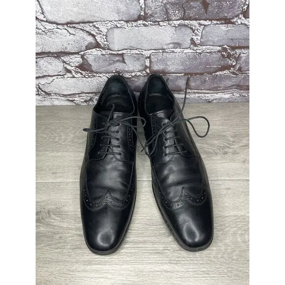 Boss Hugo Boss Black Leather Wingtip Oxfords Dress Shoes Men's Sz 12M US/45EU