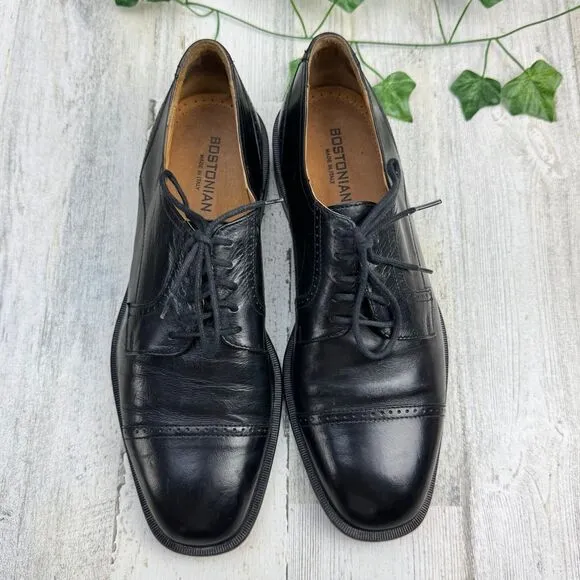 Bostonian Florentine Dress Shoes Men's 9M Black Leather Cap Toe Italy