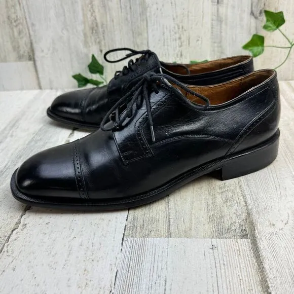 Bostonian Florentine Dress Shoes Men's 9M Black Leather Cap Toe Italy
