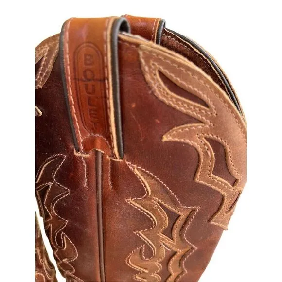 Boulet 2 Tone Brown Tan Cowboy Cowgirl Snip Toe Buckstitch Boots Women’s 6.5