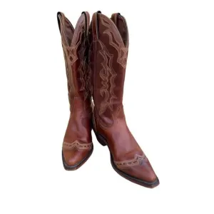Boulet 2 Tone Brown Tan Cowboy Cowgirl Snip Toe Buckstitch Boots Women’s 6.5
