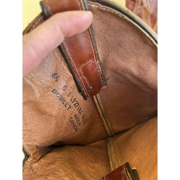 Boulet 2 Tone Brown Tan Cowboy Cowgirl Snip Toe Buckstitch Boots Women’s 6.5