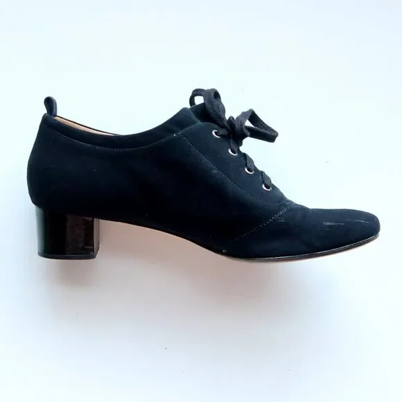 Boutique 9 Black Suede Leather Lace-up Block Heel Shoes Low Shaft Boots Booties