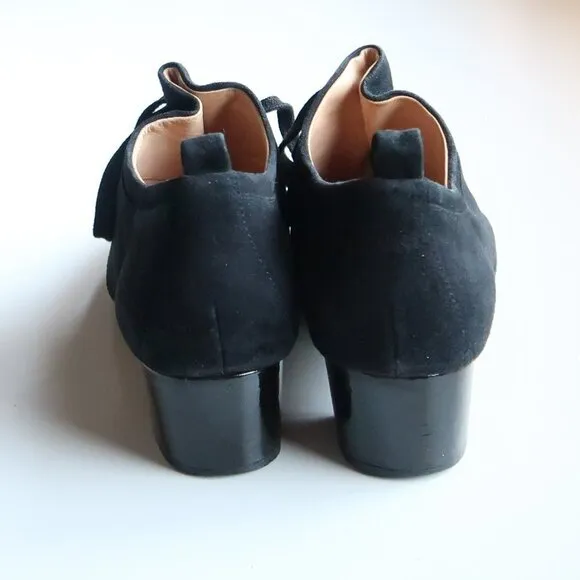 Boutique 9 Black Suede Leather Lace-up Block Heel Shoes Low Shaft Boots Booties