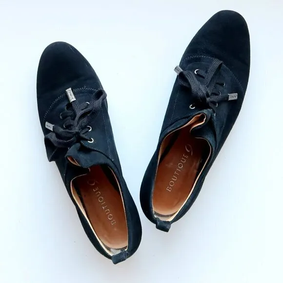 Boutique 9 Black Suede Leather Lace-up Block Heel Shoes Low Shaft Boots Booties