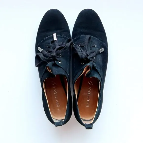 Boutique 9 Black Suede Leather Lace-up Block Heel Shoes Low Shaft Boots Booties