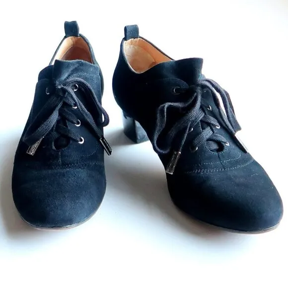 Boutique 9 Black Suede Leather Lace-up Block Heel Shoes Low Shaft Boots Booties