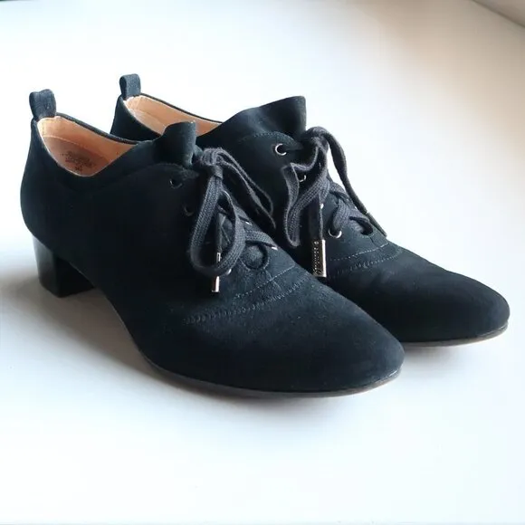 Boutique 9 Black Suede Leather Lace-up Block Heel Shoes Low Shaft Boots Booties