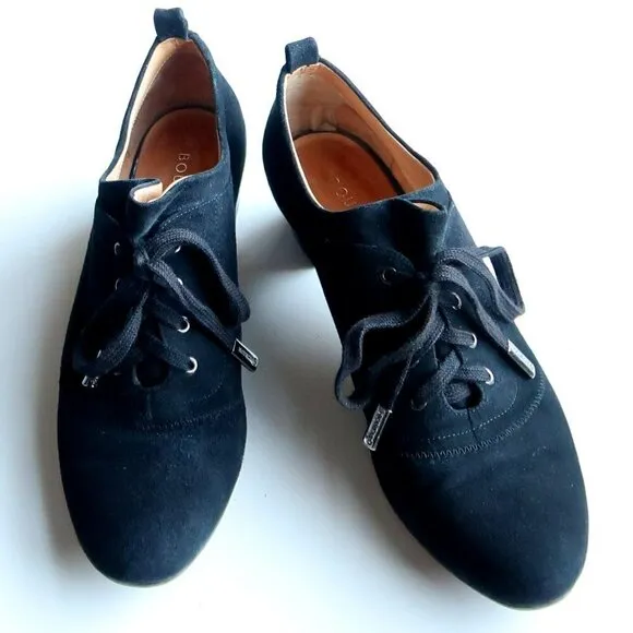 Boutique 9 Black Suede Leather Lace-up Block Heel Shoes Low Shaft Boots Booties