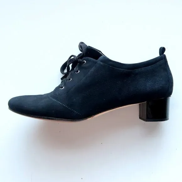 Boutique 9 Black Suede Leather Lace-up Block Heel Shoes Low Shaft Boots Booties