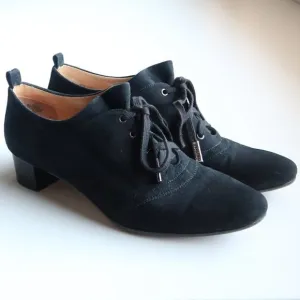 Boutique 9 Black Suede Leather Lace-up Block Heel Shoes Low Shaft Boots Booties