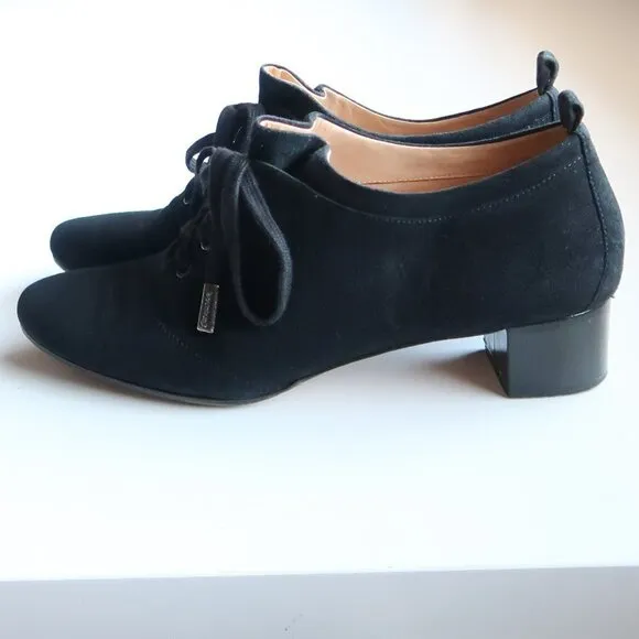 Boutique 9 Black Suede Leather Lace-up Block Heel Shoes Low Shaft Boots Booties