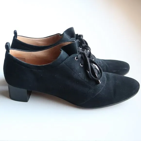 Boutique 9 Black Suede Leather Lace-up Block Heel Shoes Low Shaft Boots Booties