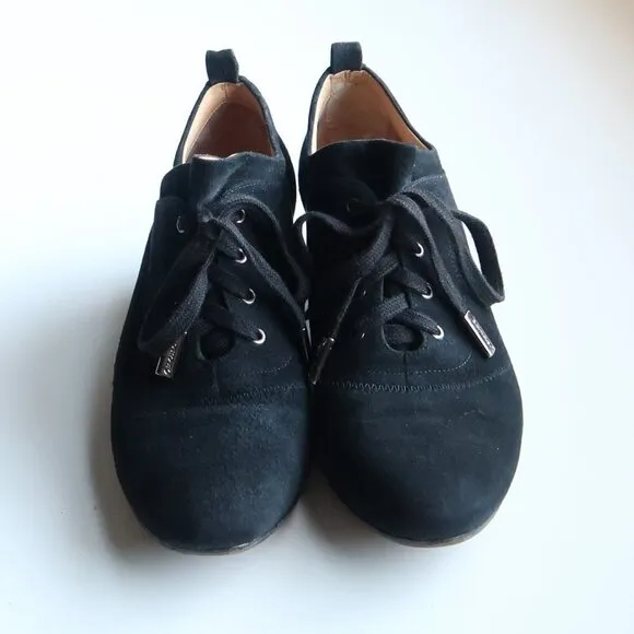 Boutique 9 Black Suede Leather Lace-up Block Heel Shoes Low Shaft Boots Booties