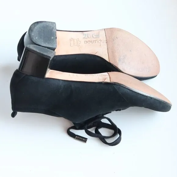 Boutique 9 Black Suede Leather Lace-up Block Heel Shoes Low Shaft Boots Booties