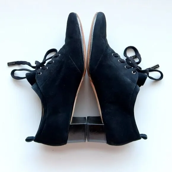Boutique 9 Black Suede Leather Lace-up Block Heel Shoes Low Shaft Boots Booties