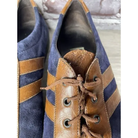 Bragano Blue Suede Brown Leather Bicycle Casual Lace Shoes Men Sz 9.5M US/43EU