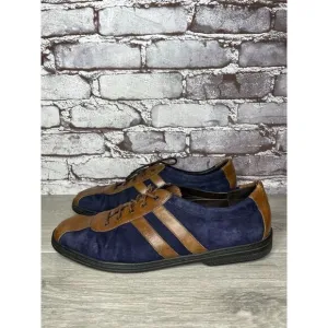 Bragano Blue Suede Brown Leather Bicycle Casual Lace Shoes Men Sz 9.5M US/43EU