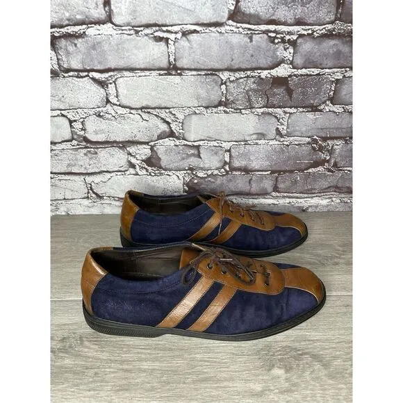 Bragano Blue Suede Brown Leather Bicycle Casual Lace Shoes Men Sz 9.5M US/43EU
