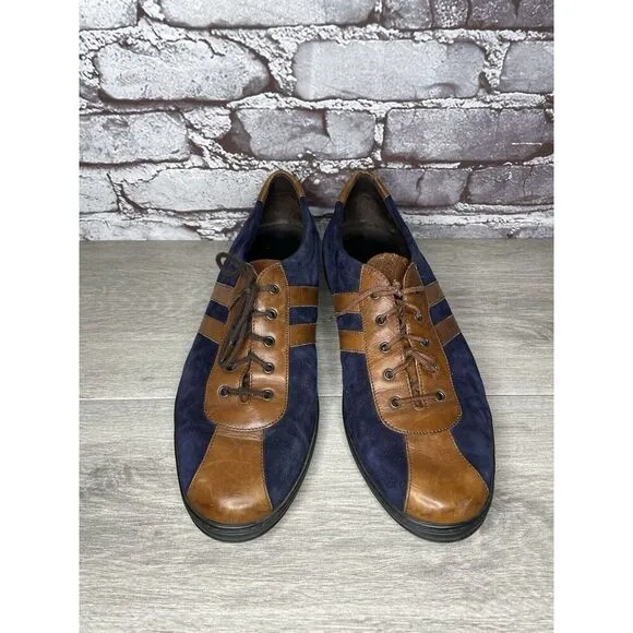 Bragano Blue Suede Brown Leather Bicycle Casual Lace Shoes Men Sz 9.5M US/43EU