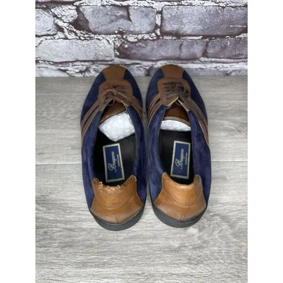 Bragano Blue Suede Brown Leather Bicycle Casual Lace Shoes Men Sz 9.5M US/43EU