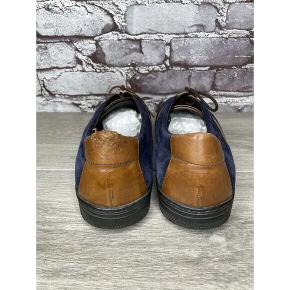 Bragano Blue Suede Brown Leather Bicycle Casual Lace Shoes Men Sz 9.5M US/43EU
