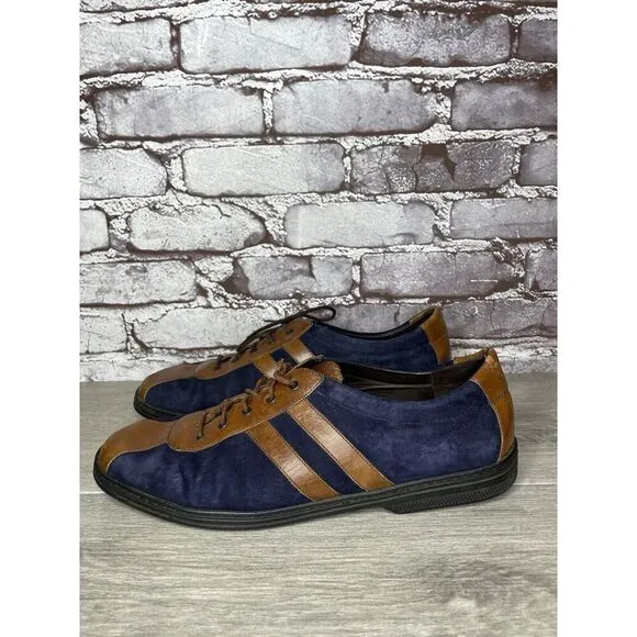 Bragano Blue Suede Brown Leather Bicycle Casual Lace Shoes Men Sz 9.5M US/43EU