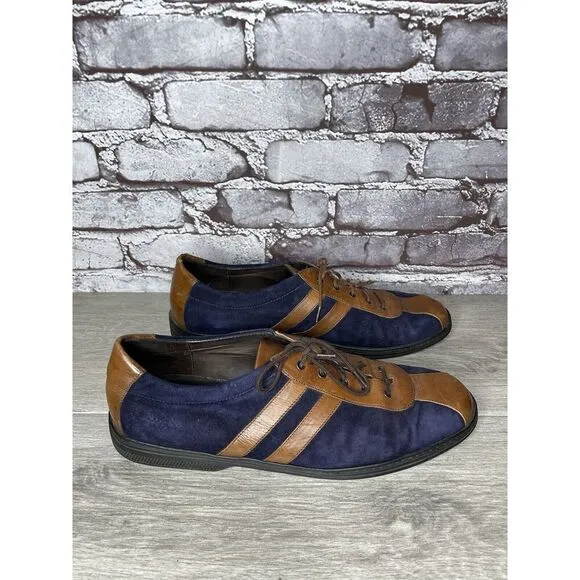 Bragano Blue Suede Brown Leather Bicycle Casual Lace Shoes Men Sz 9.5M US/43EU