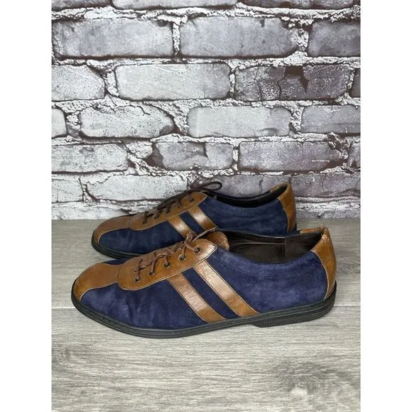 Bragano Blue Suede Brown Leather Bicycle Casual Lace Shoes Men Sz 9.5M US/43EU