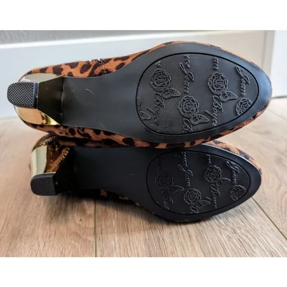 Brand New Joan Boyce Animal Print Mid-Calf Rhinestone Mirrored Heel Boots 7.5