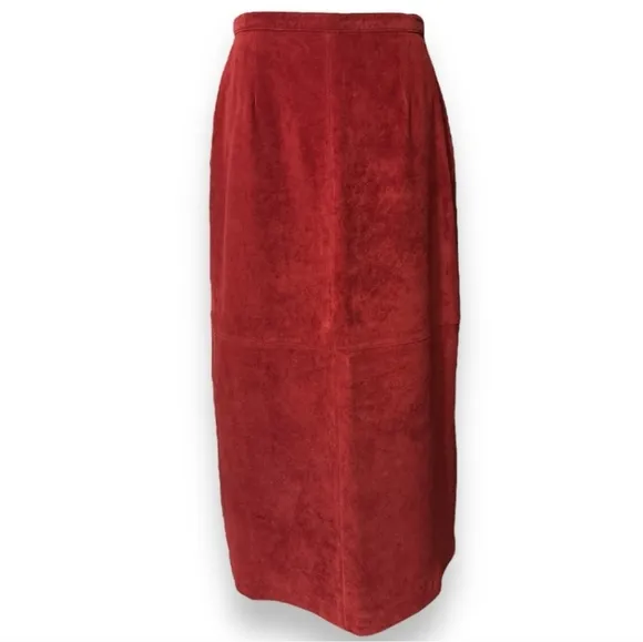 BRANDON THOMAS Red Suede Leather Maxi Skirt