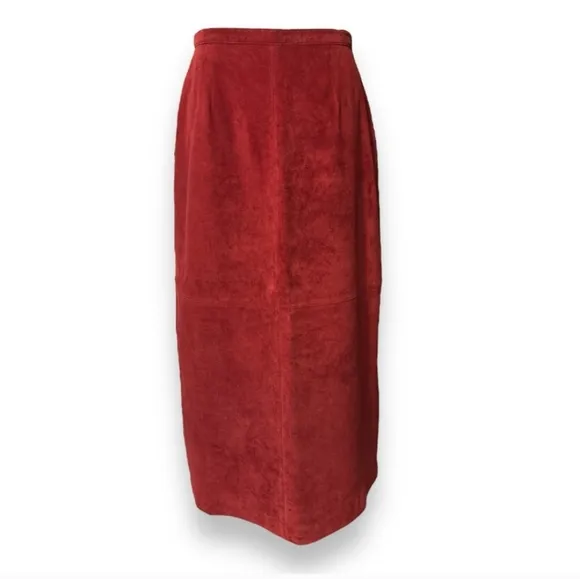 BRANDON THOMAS Red Suede Leather Maxi Skirt