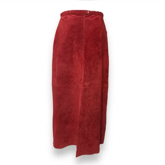 BRANDON THOMAS Red Suede Leather Maxi Skirt