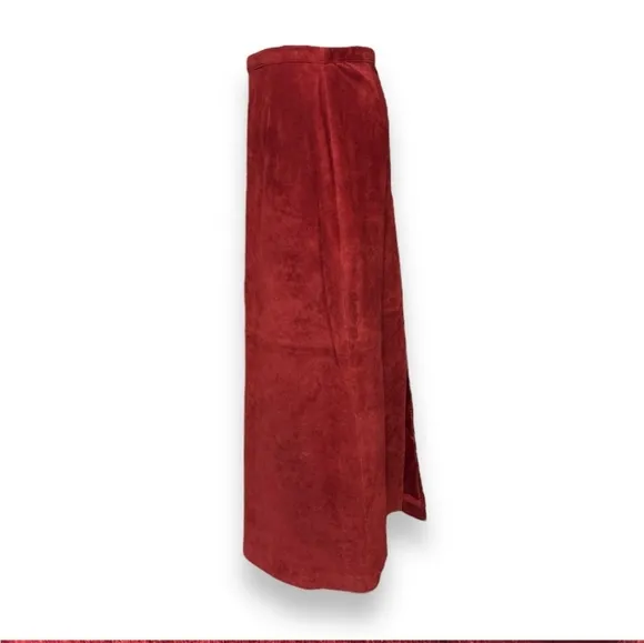 BRANDON THOMAS Red Suede Leather Maxi Skirt