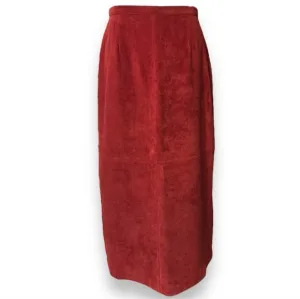 BRANDON THOMAS Red Suede Leather Maxi Skirt