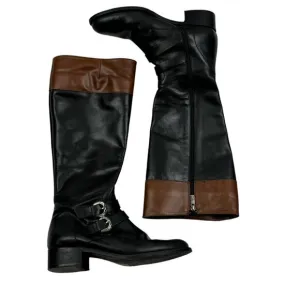 Brighton Vintage Hunter Italian Leather Black/Brown Riding Boots Women's Size 8