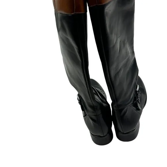Brighton Vintage Hunter Italian Leather Black/Brown Riding Boots Women's Size 8