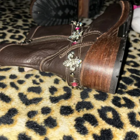brown vintage leather biker boots