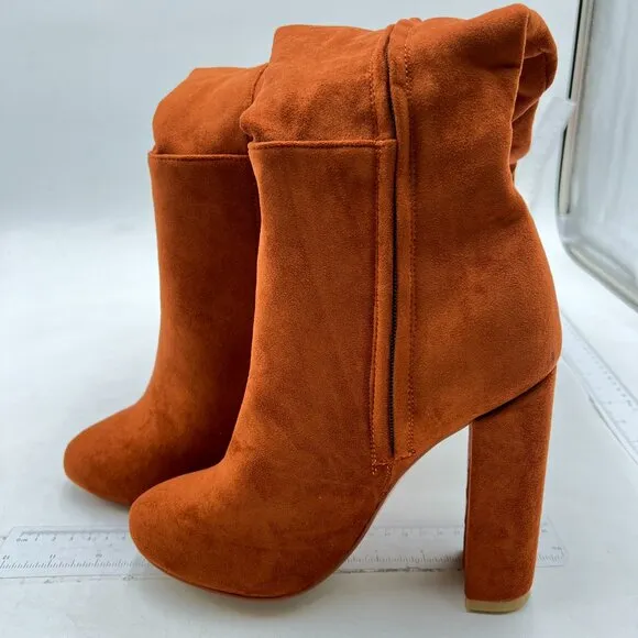 Brown Women Over The Knee Chunky High Heels Stretch Thigh High Zipper Long Boot