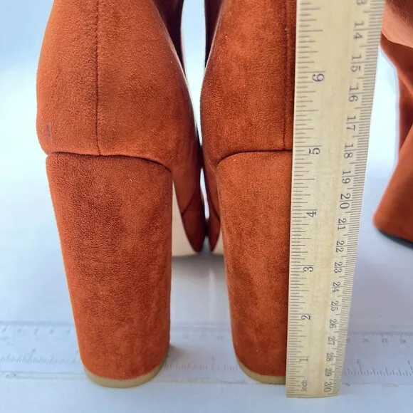 Brown Women Over The Knee Chunky High Heels Stretch Thigh High Zipper Long Boot