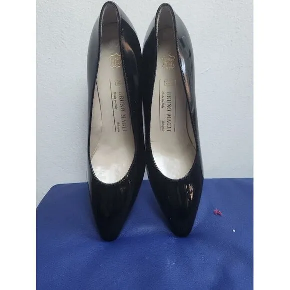 Bruno Magali Women Black &quot;Patent Leather&quot; Made in Italy Pointed Toe Pumps 7.5
