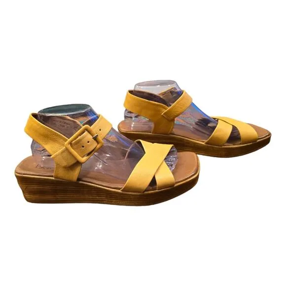 Bueno Sunshine Yellow Boho Criss Cross Leather Sandals Size 42 US 11
