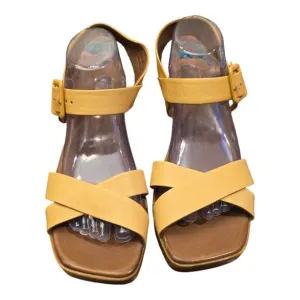 Bueno Sunshine Yellow Boho Criss Cross Leather Sandals Size 42 US 11