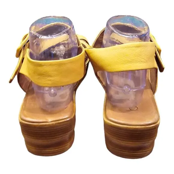 Bueno Sunshine Yellow Boho Criss Cross Leather Sandals Size 42 US 11