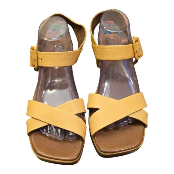 Bueno Sunshine Yellow Boho Criss Cross Leather Sandals Size 42 US 11