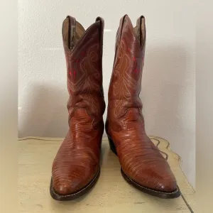 BULL RIDER Made in Mexico Vintage Lizard Skin Boots in Rust Brown Size 9 EE