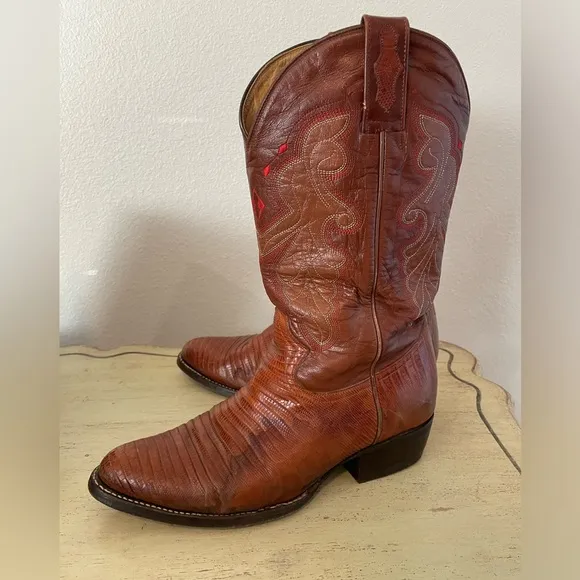 BULL RIDER Made in Mexico Vintage Lizard Skin Boots in Rust Brown Size 9 EE